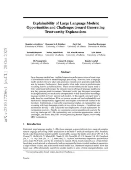 Explainability of Large Language Models: Opportunities and Challenges toward Generating Trustworthy Explanations