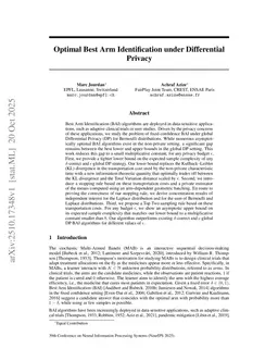 Optimal Best Arm Identification under Differential Privacy