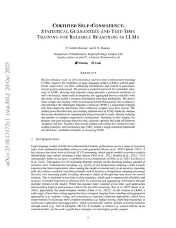Certified Self-Consistency: Statistical Guarantees and Test-Time Training for Reliable Reasoning in LLMs