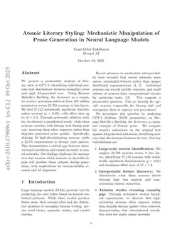 Atomic Literary Styling: Mechanistic Manipulation of Prose Generation in Neural Language Models