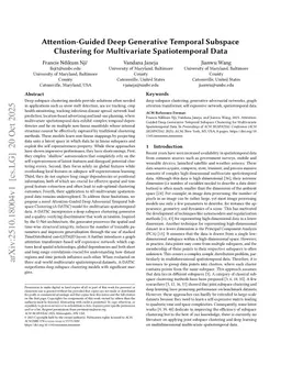 Attention-Guided Deep Adversarial Temporal Subspace Clustering (A-DATSC) Model for multivariate spatiotemporal data