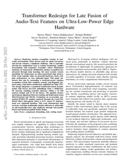 Transformer Redesign for Late Fusion of Audio-Text Features on Ultra-Low-Power Edge Hardware