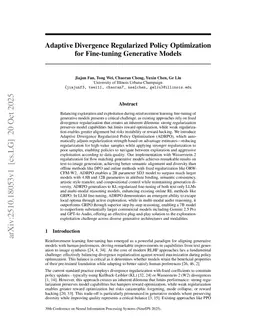Adaptive Divergence Regularized Policy Optimization for Fine-tuning Generative Models