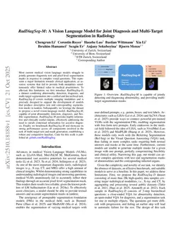 RadDiagSeg-M: A Vision Language Model for Joint Diagnosis and Multi-Target Segmentation in Radiology