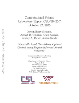 Ensemble based Closed-Loop Optimal Control using Physics-Informed Neural Networks