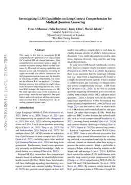 Investigating LLM Capabilities on Long Context Comprehension for Medical Question Answering