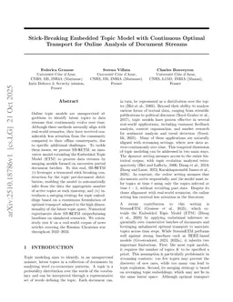 Stick-Breaking Embedded Topic Model with Continuous Optimal Transport for Online Analysis of Document Streams