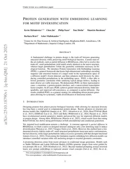 Protein generation with embedding learning for motif diversification
