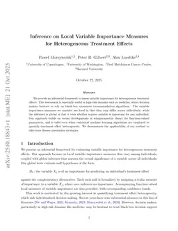 Inference on Local Variable Importance Measures for Heterogeneous Treatment Effects