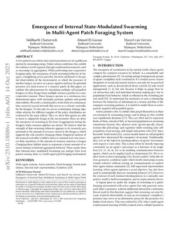 Emergence of Internal State-Modulated Swarming in Multi-Agent Patch Foraging System