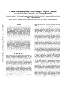 A Justice Lens on Fairness and Ethics Courses in Computing Education: LLM-Assisted Multi-Perspective and Thematic Evaluation