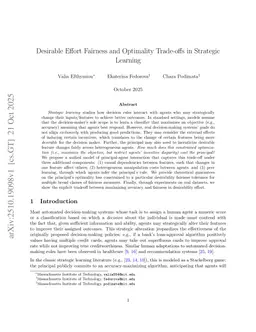 Desirable Effort Fairness and Optimality Trade-offs in Strategic Learning