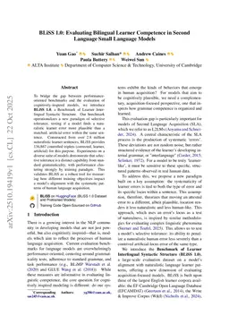 BLiSS 1.0: Evaluating Bilingual Learner Competence in Second Language Small Language Models