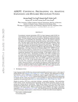 ADEPT: Continual Pretraining via Adaptive Expansion and Dynamic Decoupled Tuning
