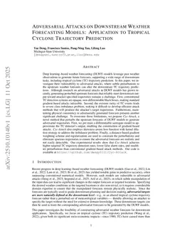 Adversarial Attacks on Downstream Weather Forecasting Models: Application to Tropical Cyclone Trajectory Prediction