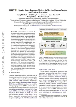 BILLY: Steering Large Language Models via Merging Persona Vectors for Creative Generation
