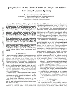 Opacity-Gradient Driven Density Control for Compact and Efficient Few-Shot 3D Gaussian Splatting