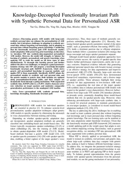 Knowledge-Decoupled Functionally Invariant Path with Synthetic Personal Data for Personalized ASR