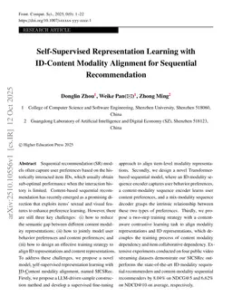 Self-Supervised Representation Learning with ID-Content Modality Alignment for Sequential Recommendation