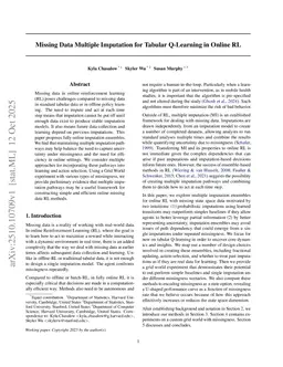Missing Data Multiple Imputation for Tabular Q-Learning in Online RL
