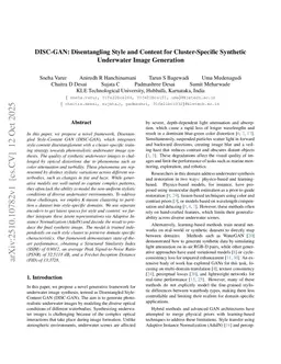 DISC-GAN: Disentangling Style and Content for Cluster-Specific Synthetic Underwater Image Generation