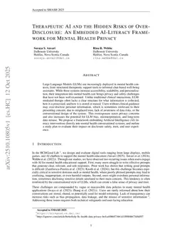 Therapeutic AI and the Hidden Risks of Over-Disclosure: An Embedded AI-Literacy Framework for Mental Health Privacy