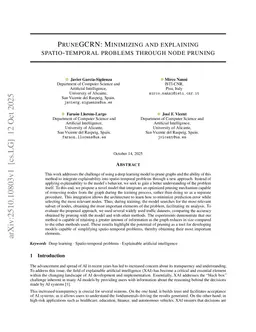 PruneGCRN: Minimizing and explaining spatio-temporal problems through node pruning