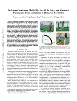 Preference-Conditioned Multi-Objective RL for Integrated Command Tracking and Force Compliance in Humanoid Locomotion