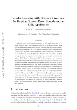 Transfer Learning with Distance Covariance for Random Forest: Error Bounds and an EHR Application