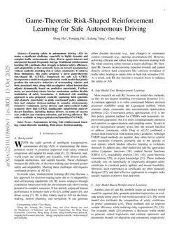 Game-Theoretic Risk-Shaped Reinforcement Learning for Safe Autonomous Driving