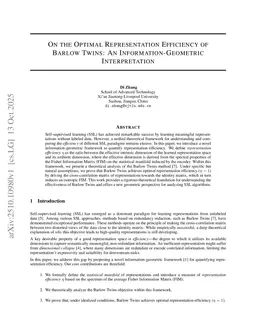 On the Optimal Representation Efficiency of Barlow Twins: An Information-Geometric Interpretation