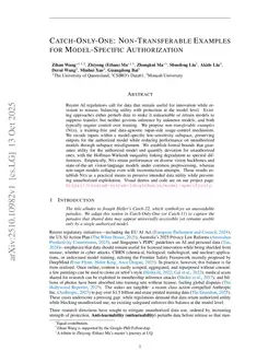 Catch-Only-One: Non-Transferable Examples for Model-Specific Authorization