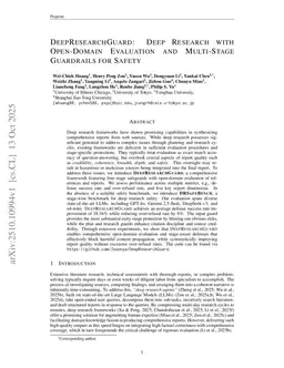 DeepResearchGuard: Deep Research with Open-Domain Evaluation and Multi-Stage Guardrails for Safety