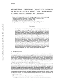 GeoVLMath: Enhancing Geometry Reasoning in Vision-Language Models via Cross-Modal Reward for Auxiliary Line Creation