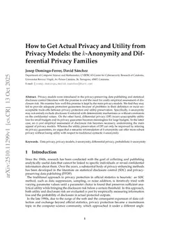 How to Get Actual Privacy and Utility from Privacy Models: the k-Anonymity and Differential Privacy Families