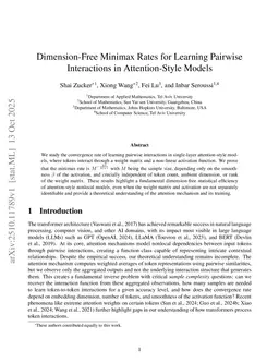 Dimension-Free Minimax Rates for Learning Pairwise Interactions in Attention-Style Models