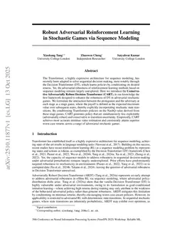 Robust Adversarial Reinforcement Learning in Stochastic Games via Sequence Modeling