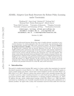 ADARL: Adaptive Low-Rank Structures for Robust Policy Learning under Uncertainty