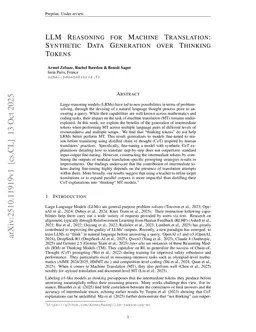 LLM Reasoning for Machine Translation: Synthetic Data Generation over Thinking Tokens