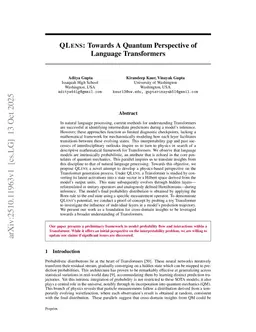 QLENS: Towards A Quantum Perspective of Language Transformers