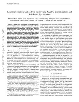 Learning Social Navigation from Positive and Negative Demonstrations and Rule-Based Specifications