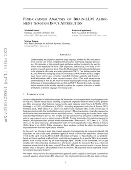 Fine-grained Analysis of Brain-LLM Alignment through Input Attribution