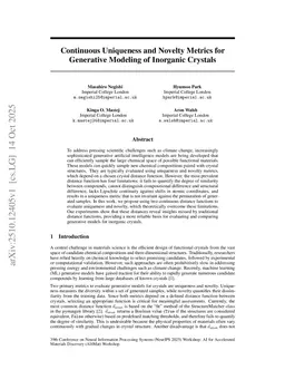 Continuous Uniqueness and Novelty Metrics for Generative Modeling of Inorganic Crystals