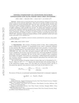 Tensor Completion via Monotone Inclusion: Generalized Low-Rank Priors Meet Deep Denoisers