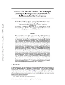 PubSub-VFL: Towards Efficient Two-Party Split Learning in Heterogeneous Environments via Publisher/Subscriber Architecture