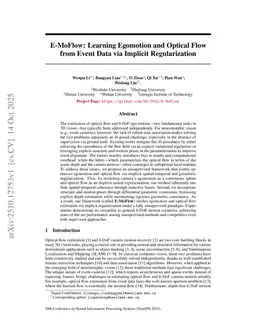 E-MoFlow: Learning Egomotion and Optical Flow from Event Data via Implicit Regularization