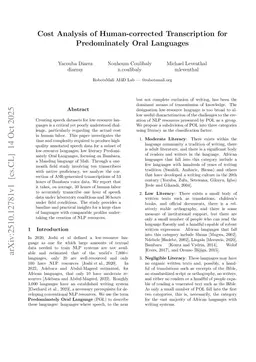 Cost Analysis of Human-corrected Transcription for Predominately Oral Languages