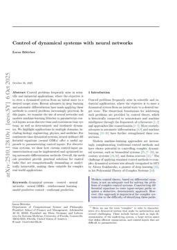 Control of dynamical systems with neural networks