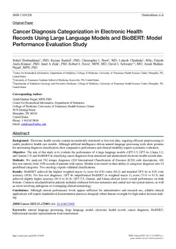 Cancer Diagnosis Categorization in Electronic Health Records Using Large Language Models and BioBERT: Model Performance Evaluation Study