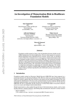 An Investigation of Memorization Risk in Healthcare Foundation Models
